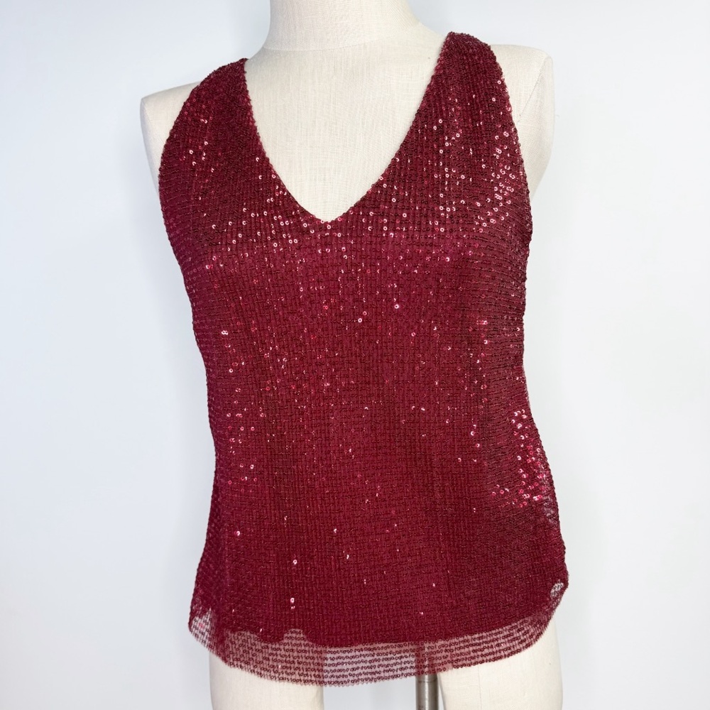 Express Burgundy Sequin Strappy Tank Top NWT Size Small